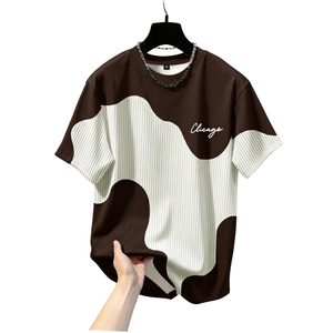 Mens Color Block Short Sleeve T <b>Shirt</b> Crew Neck Contrast Striped Panel Graphic Casual Streetwear Tee Wholesale Fashion Apparel - Product Image 1