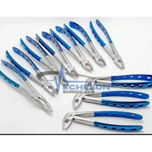 Juego de 10 fórceps de extracción dental de acero inoxidable con revestimiento de titanio azul, fabricado en Alemania. - Product Image 1