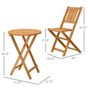 3 pezzi in legno di Acacia bistrot Set Patio quadrato tavolo da esterno e due sedie pieghevoli a doghe in stile naturale Teak - Product Image 3