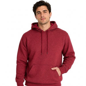 Sweat-shirt à capuche rouge pour homme, coupe oversize, en molleton de coton, pull décontracté, couleur unie, avec poches, idéal pour l'automne, anti-plis - Product Image 1