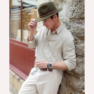 White 100% Wool Fedora <b>Hat</b> with Brown Ribbon <b>Band</b> Hand Embroidery Unisex Casual Wide Brim Four Seasons Fashion Accessory - Product Image 5