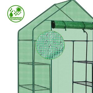 Mini Serra da Giardino 142x74x196 cm per Interni ed Esterni con 4 Ripiani e Copertura in PE Verde per Piante e Giardinaggio - Product Image 6