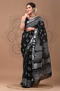 Sari en lin et coton de qualité supérieure, doux pour les femmes, avec un design traditionnel élégant, sari en lin et coton en gros pour femmes, tendance - Product Image 2