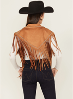 Boléro Cape en Daim Marron pour Femme, Court, à Franges et Clouté, Style Western Cowgirl, à Franges Épaisses et Superposées, Ouvert sur le Devant, pour Festival