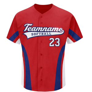 Jersey de Softbol Sublimado con Botones para Mujer, Corte Ajustado, Rojo y Azul, Uniforme Personalizado para Equipo con Diseño de Número en la Espalda - Product Image 2
