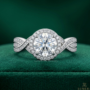 Custom IGI Certified Round Brilliant Moissanite Halo Ring 9KT 10KT 14KT 18KT Gold <b>Infinity</b> Engagement Ring - Product Image 1