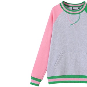 Sweat-shirt à col rond pour femme, color block, manches longues, gris, rose, vert, tricoté, décontracté, avec poches, pour femmes de sororité - Product Image 4