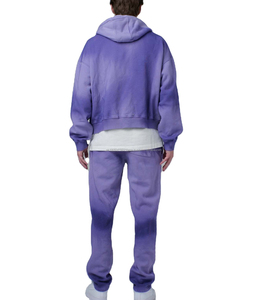 Ensemble survêtement streetwear d'hiver personnalisé OEM avec logo, pantalon évasé délavé à l'acide, léger, vintage, délavé, effet usé, sweat à capuche zippé intégral - Product Image 6