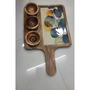 Plato de servir de madera rústico estilo vintage con juego de mini tazones para servir alimentos, postres y frutos secos al mejor precio. - Product Image 4