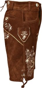 Shorts traditionnels bavarois en cuir véritable pour homme, broderie florale, coupe classique, marron - Product Image 2