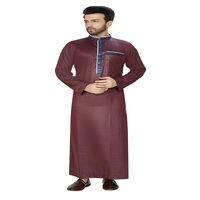 Qamis d'été décontracté pour homme en polyester marron, à manches longues, à capuche, longueur ras du sol, couleur unie, pour usage quotidien, modeste, traditionnel pour l'Aïd