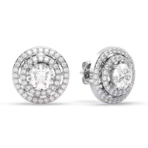 Pendientes de Moissanita Redondos con Halo, Oro Rosa, Doble Círculo, Pavé, Pendientes de Lujo Brillantes, Regalo de Joyería - Product Image 2