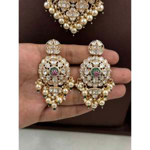 Indian Ethnic Prachi Moissanite Pearl <b>Gold</b>-Plated Bridal Choker & Earring <b>Set</b> - Product Image 4