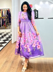 AARYA 2026 Nouvelle Robe d'été décontractée à imprimé floral, manches courtes, longueur mi-cuisse, coupe ample, style occidental, pour femme, grande taille, col rond - Product Image 2