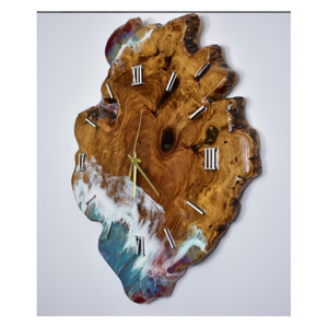 Horloge murale en bois et résine époxy, style moderne, décoration artisanale pour la maison - Product Image 3