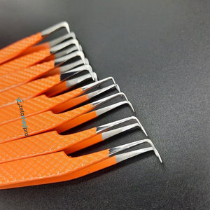 Pince à cils professionnelle personnalisée avec logo, orange, en acier inoxydable japonais, forte adhérence, pour extensions de cils, volume, pointes pointues, poudre - Product Image 2