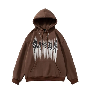 Sweat-shirt en coton tricoté pour homme, style hip-hop, avec imprimé flamme blanche sur la poche avant, coupe oversize, couleur noire, pour l'automne - Product Image 3