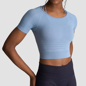 <b>Women's</b> Yoga <b>Compression</b> Crop <b>Top</b> Custom Logo Quick Dry Lightweight Anti-Pilling 100% Polyester Flare Sleeve Summer Sports - Product Image 5