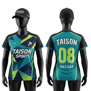 Maillot de badminton pour femmes, tissu polyester respirant de qualité supérieure 180 GSM, design à panneaux bleu, blanc et vert, sublimation, logo personnalisé - Product Image 6