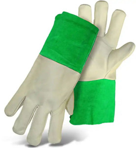 Industrial Long Goat Grain Cowhide Split Leather Cotton Lined Full Thumb Safety TIG Welding <b>Gloves</b> Hand Protection - Product Image 3