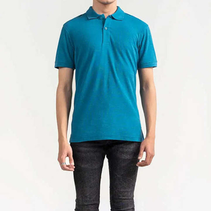 เสื้อโปโลผู้ชายสีพื้นผ้าฝ้ายแขนสั้นระบายอากาศได้ดีสไตล์ลำลองผ้าทอออกซ์ฟอร์ดทรงปกติสีน้ำเงิน - Product Image 3