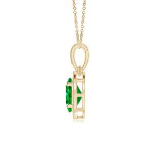 New Arrival 14K <b>Solid</b> <b>Gold</b> Natural Oval Emerald Vintage Style <b>Pendant</b> With Diamond Halo May Birthstone Anniversary Gift - Product Image 2