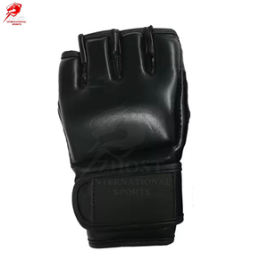 Gants de boxe MMA en cuir de vachette noir 14 oz, sans doigts, avec sangle de poignet auto-agrippante, équipement d'entraînement pour les arts martiaux - Product Image 2