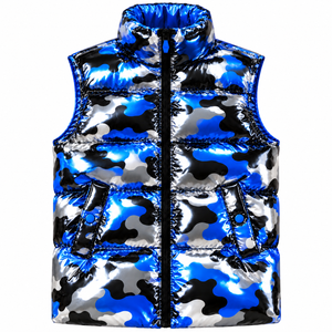Gilet matelassé camouflage violet argenté brillant pour homme, col montant, fermeture éclair, coupe-vent - Product Image 3