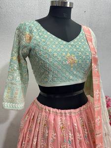 NOIIR PIGEON Bridal Heavy Faux Georgette Embroidered Sequin Wrinkle Free <b>Lehenga</b> Choli Dupatta Designer Semi-Stitched - Product Image 3