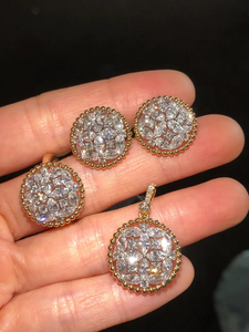 Ensemble de bijoux en diamants cultivés en laboratoire, boucles d'oreilles rondes en forme de grappe florale, bague, pendentif, ensemble en or 14 carats pour femmes - Product Image 5