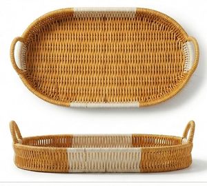 Rattan Oval Serving Tray Handwoven Wicker Breakfast Tray Decorative <b>Basket</b> Tray for Kitchen Dining Coffee <b>Table</b> Home Decor - Product Image 3