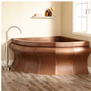 Baignoire sur piétement en cuivre martelé à la main avec des bordures florales embossées complexes, disponible à prix de gros. - Product Image 4