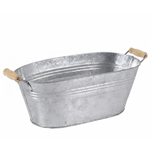 Seau à glace en métal galvanisé en gros avec poignées en bois, bac à vin ovale en acier pour boissons, idéal pour les fêtes - Product Image 1