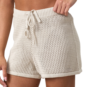 Neutral Open Knit <b>Shorts</b> <b>Women</b> Drawstring Waist Summer Beach <b>Shorts</b> Breathable Lightweight Resort Wear Comfort Fit - Product Image 1