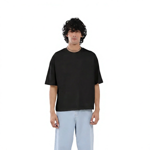 Men's Oversized <b>Cream</b> Cotton <b>T</b>-<b>Shirt</b> Short Sleeve O-Neck Solid Color Casual Jersey Knit Fit - Product Image 5