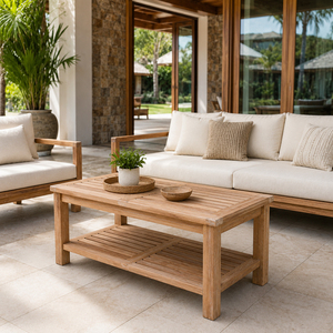 Table basse en teck massif à 2 niveaux Niwara, moderne, de qualité supérieure, avec étagère de rangement, non pliable, pour patio, jardin, mobilier de resort - Product Image 5