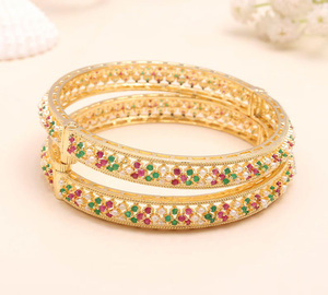 22K Gold Plated Ruby Emerald Pearl Traditional <b>Kada</b> Bangle Ethnic Jewelry for Women Bridal <b>Kada</b> Fashionable Indian Jewellery - Product Image 3