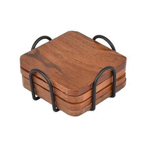 Handcrafted Square Wooden <b>Coasters</b> with Matching Holder | Minimalist Asian Zen <b>Drink</b> Mats, Unique Housewarming Gift - Product Image 4