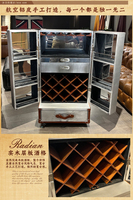 Armoire de rangement vintage en cuir pour vin, coffres et valises de style aviateur
