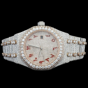 นาฬิกาฮิปฮอปแบรนด์ดัง ดีไซน์หรูหราสำหรับผู้ชาย ตัวเรือนทรงกลมสีแดง ประดับเพชรโมอิสซาไนต์เต็มหน้าปัด พร้อมตัวเลขแบบอารบิก  สามารถปรับแต่งได้ - Product Image 5