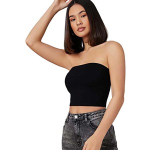 <b>Women's</b> <b>Black</b> Strapless Tube <b>Top</b> Solid Knitted Crop <b>Tank</b> Sexy Clubwear Breathable Short Length - Product Image 3