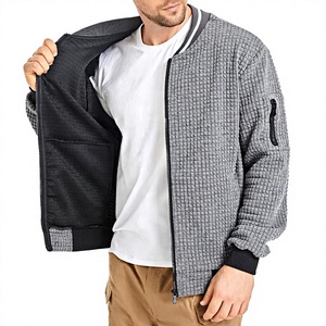 Veste polaire grise pour homme avec fermeture éclair, col montant décontracté, coupe régulière, logo frontal, respirante, coupe-vent, pour l'automne - Product Image 1