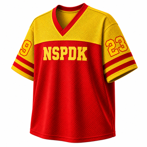 เสื้อยืดคอวีแบบกำหนดเอง NSPDK ลาย Color Blocking แขนสั้น สีแดงและสีทอง สไตล์ลำลองสำหรับผู้หญิง ผ้าโพลีเอสเตอร์ตาข่าย - Product Image 4