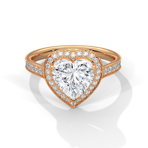 แหวนเพชรทรงหัวใจแบบพิเศษ ดีไซน์จากห้องปฏิบัติการ ฝังในทองคำแท้ 14K โรสโกลด์ ประดับด้วยเพชรแบบเฮโล เหมาะสำหรับเป็นแหวนหมั้นหรือแหวนแต่งงาน หรือแหวนครบรอบ - Product Image 1