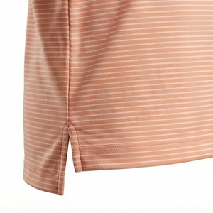 Men's <b>Peach</b> Striped Short Sleeve Knitted Polo <b>Shirt</b> Casual Regular Fit Button Design - Product Image 5