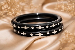 Handmade Black Resin Bangle Bone Inlay Star Dot Pattern Resin Craft Round <b>Stacking</b> Cuff <b>Bracelet</b> Women Jewelry Wholesale - Product Image 4