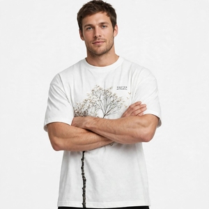 เสื้อยืดคอกลมแขนสั้นสีขาวพิมพ์ลายต้นไม้และนกสำหรับผู้ชายจาก Oneten Apparel - Product Image 6