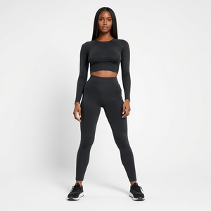 Ensembles de yoga sans couture haut de gamme pour femmes, avec leggings taille haute. Ensemble de yoga sans couture pour femmes en nylon et élasthanne, leggings d'entraînement taille haute. - Product Image 5