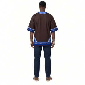 Phi Beta Sigma Brown Men Dashiki Style <b>Shirt</b> Blue <b>White</b> Pattern <b>Long</b> <b>Sleeve</b> V Neck Fraternity Greek Letter Formal Spring - Product Image 2