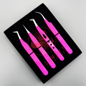 Hot Pink Professional Beauty Stainless Steel Eyelash Tweezers Custom Logo Fiber Extension <b>Silver</b> Volume Private Label Option - Product Image 3